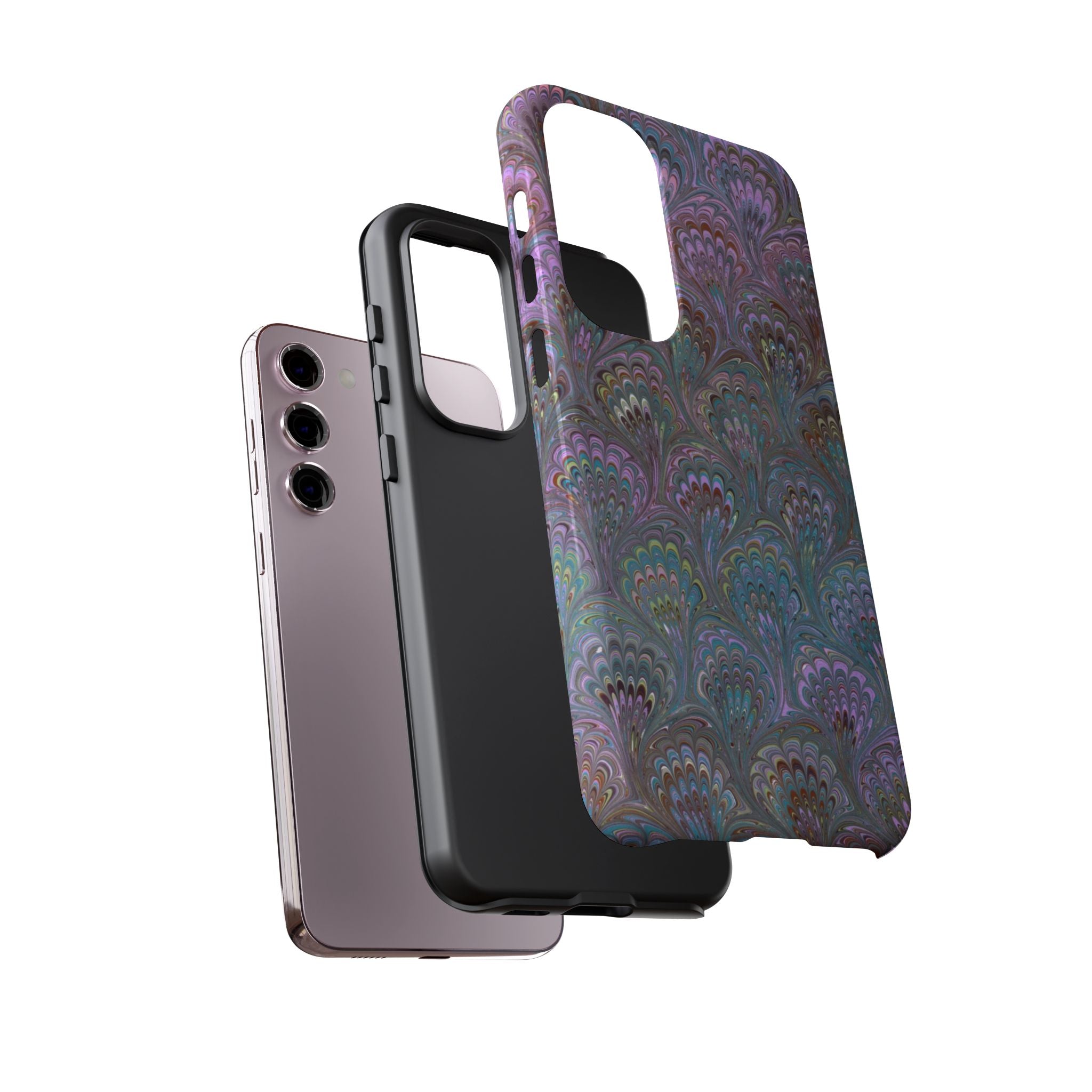Lavender Marbled Peacock Durable Phone Case - Matte or Glossy