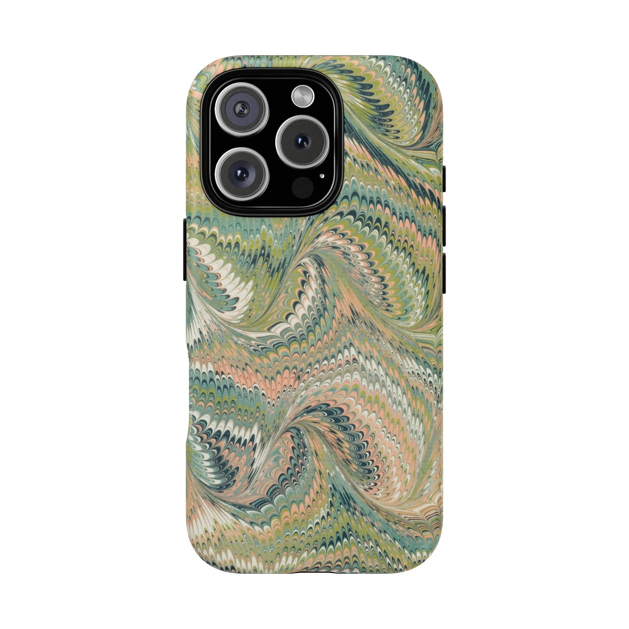 Florentine Marble iPhone Case | Inspired by Florence | Italian Marbled Paper Technique | Artisanal Green Swirl | Dual-Layer Protective Case | Matte or Glossy