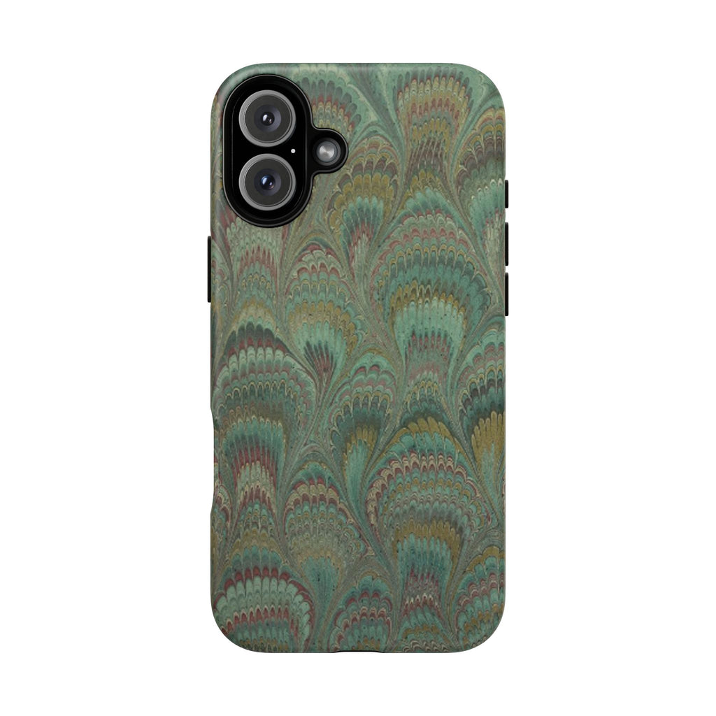 Marbled Peacock Durable Phone Case - Olive Green and Brown - Matte or Glossy
