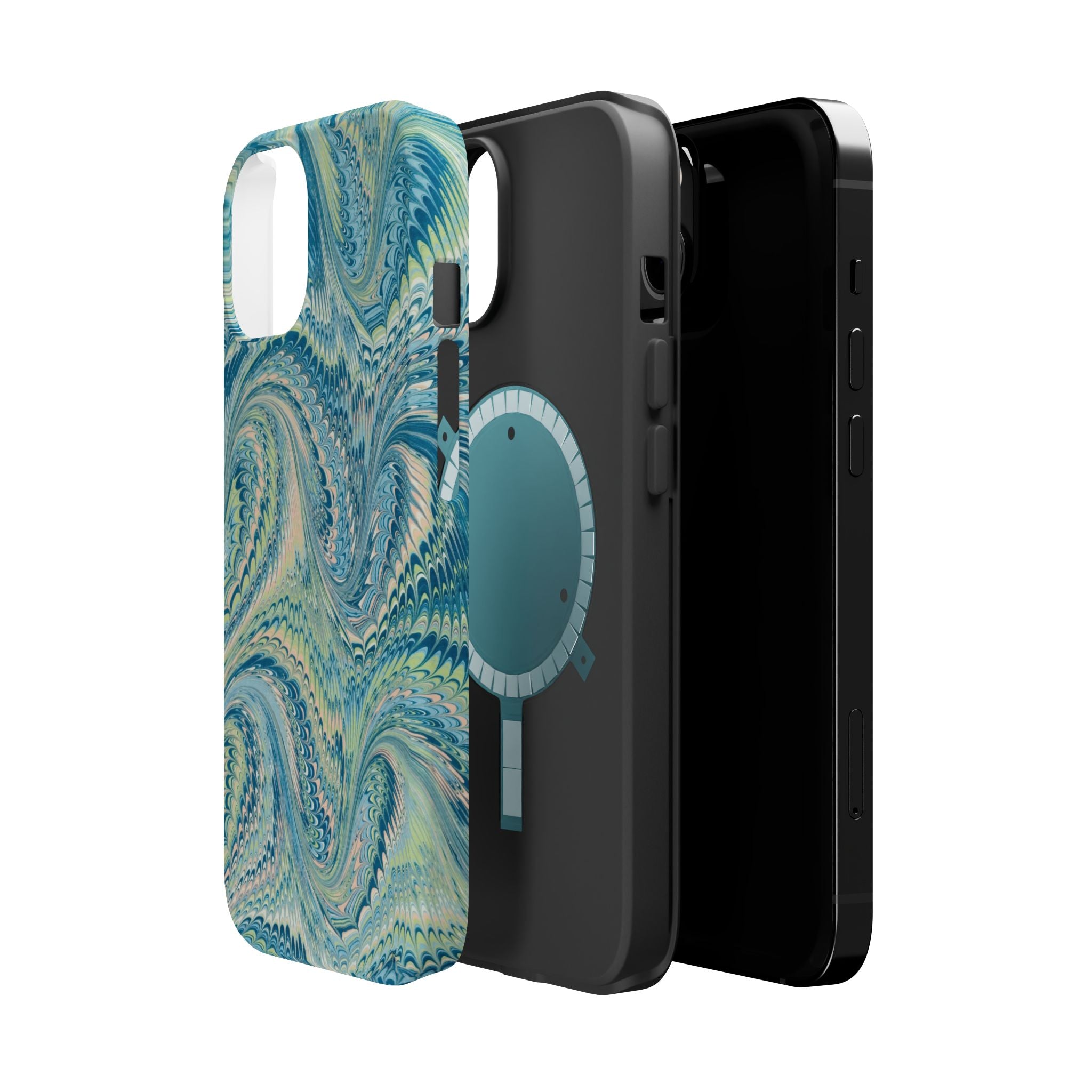 Aqua + Green Marble Phone Case - Impact-Resistant MAG SAFE - Dual Cover Design