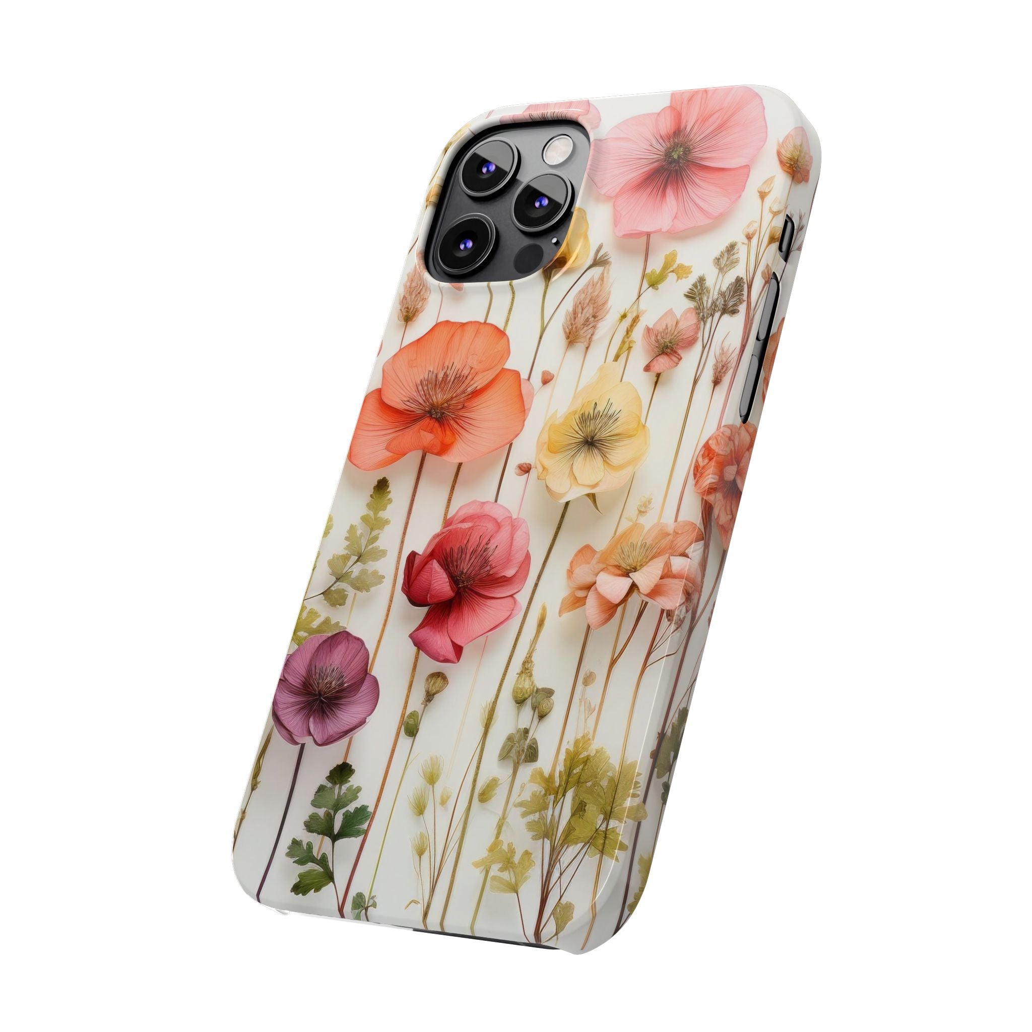 Slim Phone Case - Pink Floral Pressed Flowers iPhone 17 and Other Sizes - Glossy Finish
