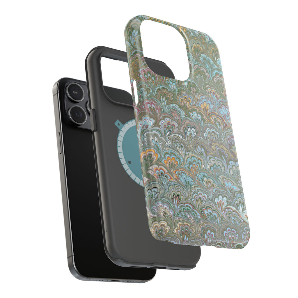 Green, Blue, + White Marbled Peacock - Dual Layer MAG SAFE Phone Case