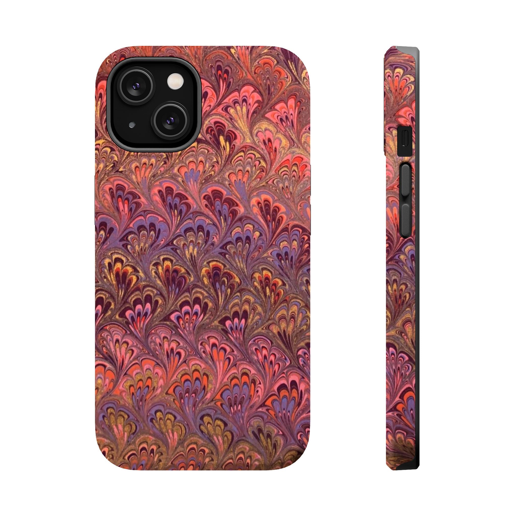 Mag Safe Marble iPhone Case - Red, Burgundy, Lavender & Gold Impact-Resistant