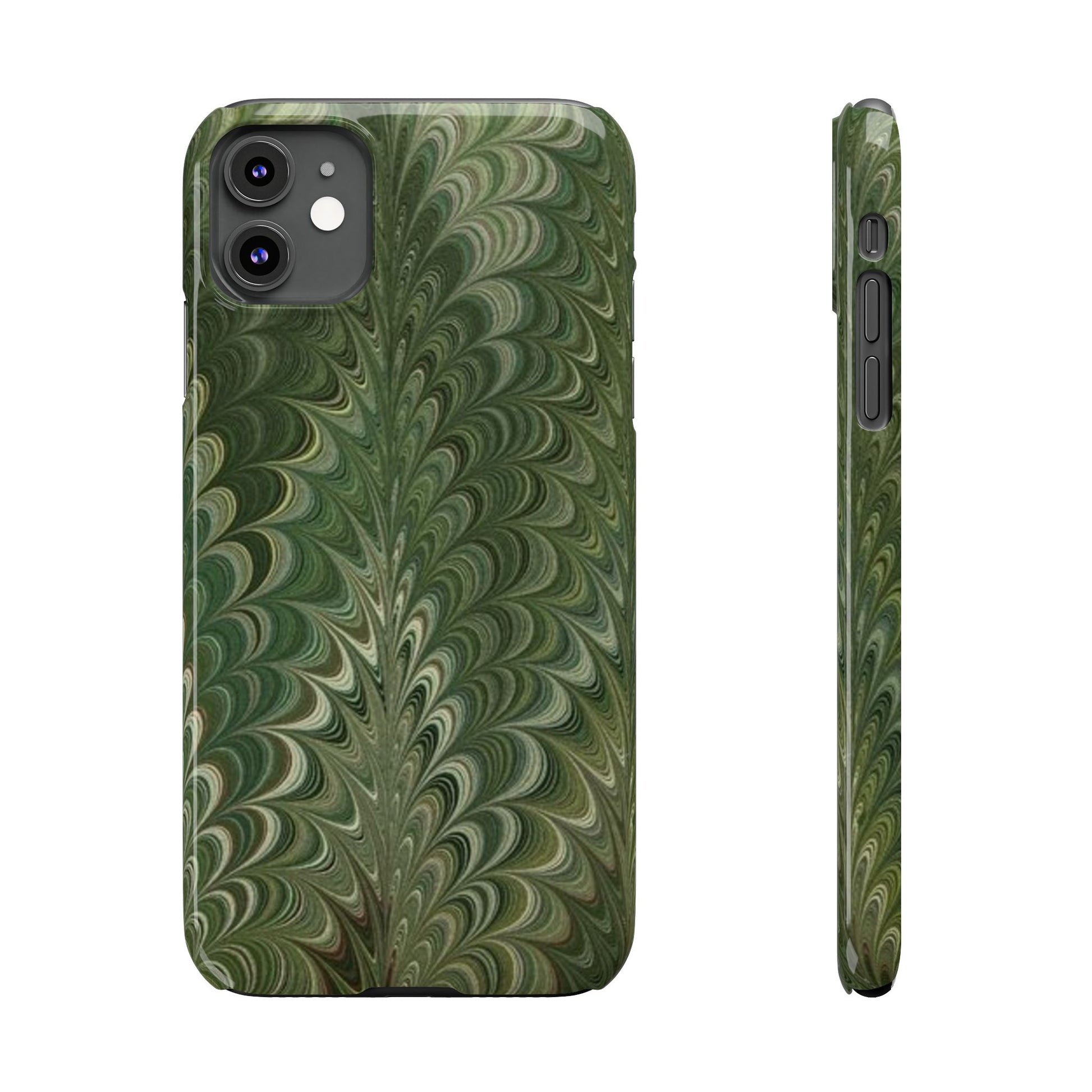 Deep Green Hues of Italian Hand-Painted, Vintage Marbled Paper from Italy Designed Phone Case, iPhone16 Case and all iPhone Cases