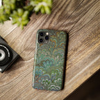 Deep Green Peacock Italian Marbled Design, Italy Feather Phone Case