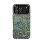 iPhone17 + All Models Phone Cases, Italian Peacock Feather Design, Stylish Impact-Resistant Shell, Protective Cover, Green Peacock Print