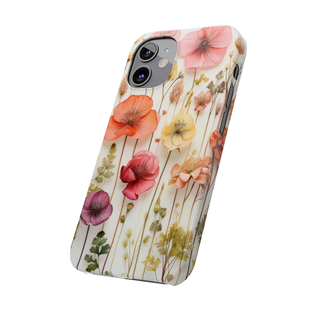 Slim Phone Case - Pink Floral Pressed Flowers iPhone 17 and Other Sizes - Glossy Finish