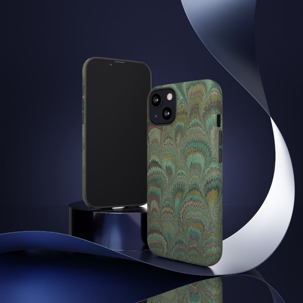 Marbled Peacock Durable Phone Case - Olive Green and Brown - Matte or Glossy