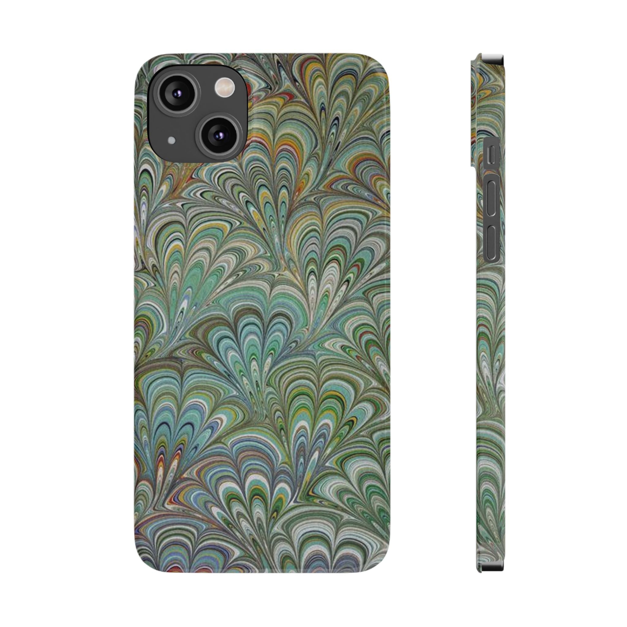 Deep Green Peacock Italian Marbled Design, Italy Feather Phone Case