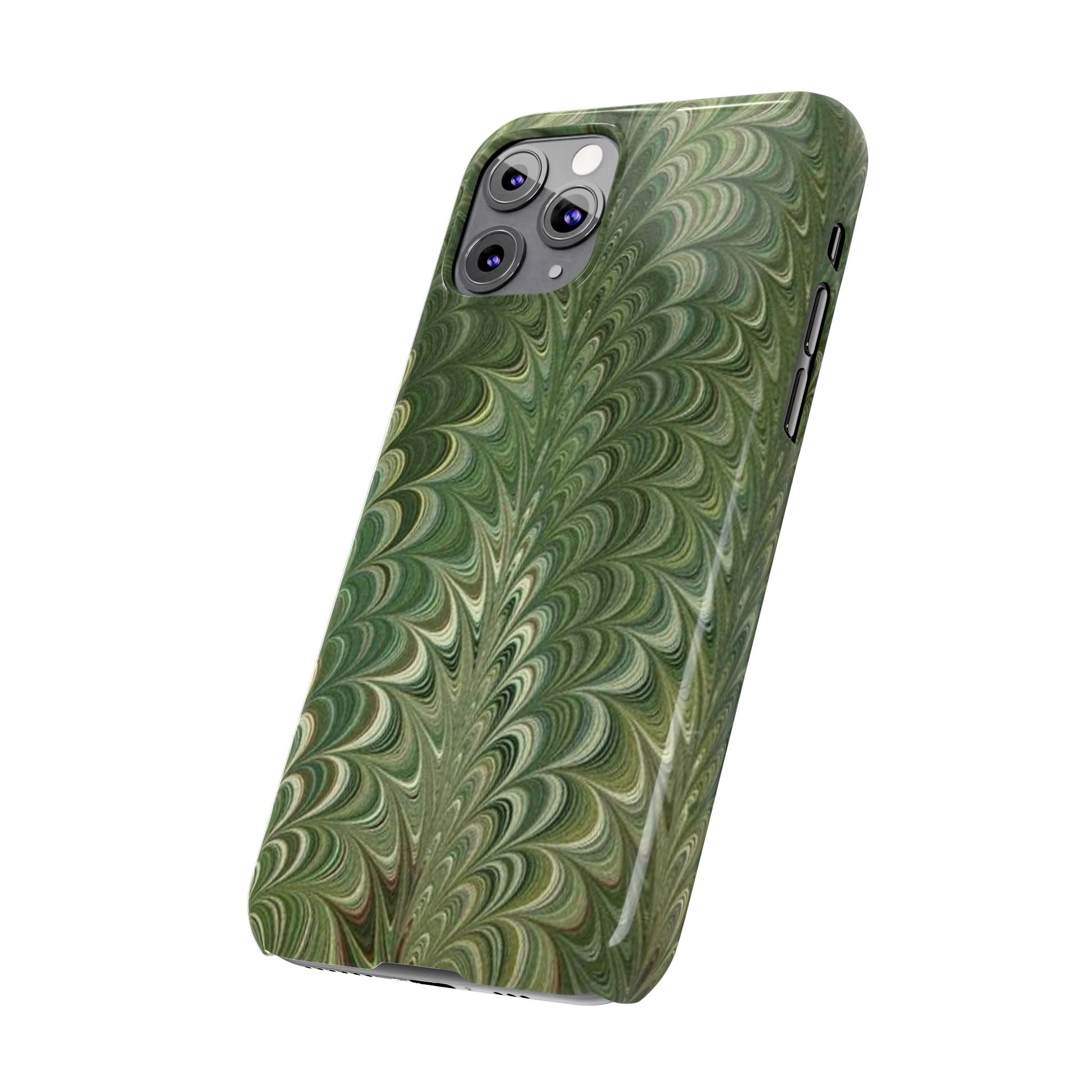 Deep Green Hues of Italian Hand-Painted, Vintage Marbled Paper from Italy Designed Phone Case, iPhone16 Case and all iPhone Cases