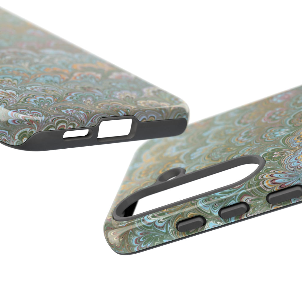 Blue and Green Feather Marbled Phone Case — Dual Layer - Tough Protective Phone Cover