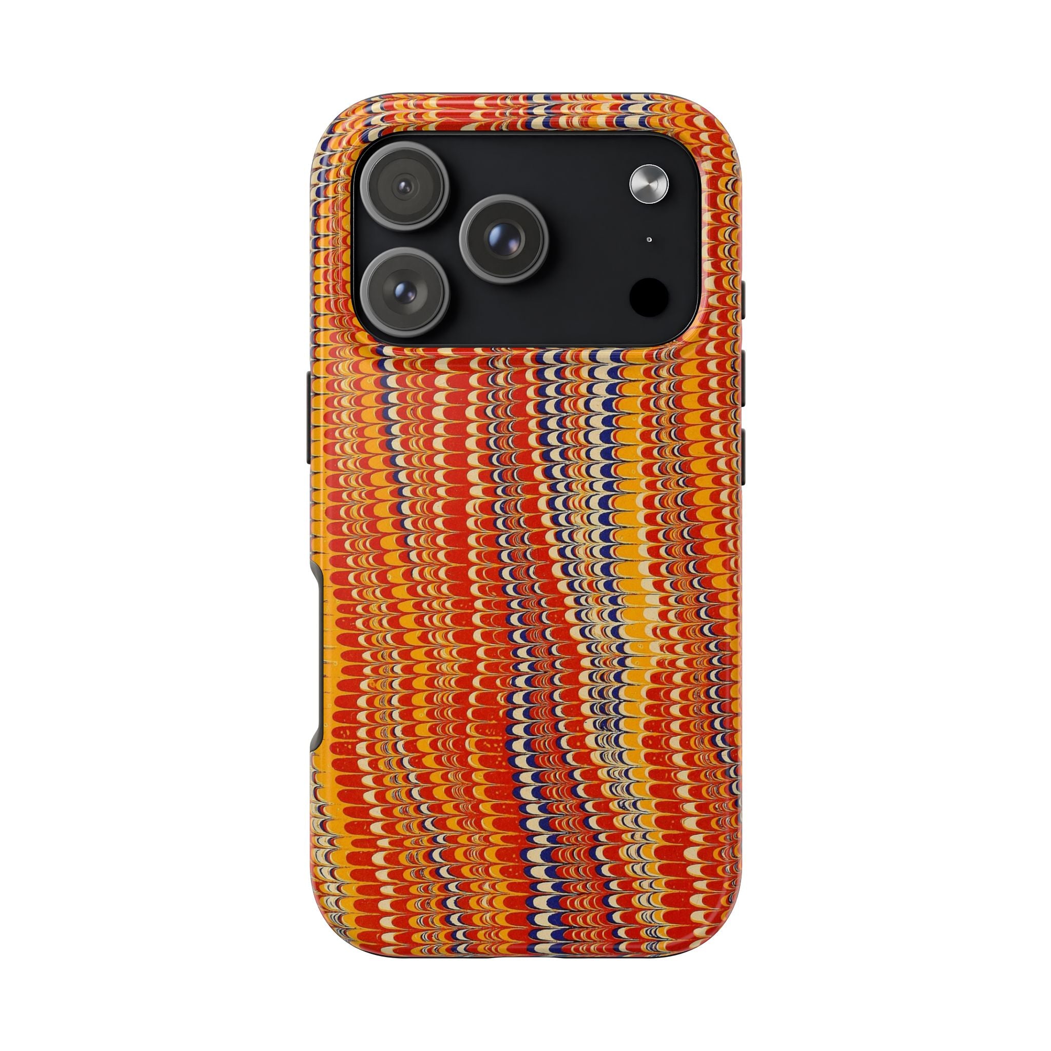 Vintage Fall Colors Marbled Peacock Feather Dual Layer Phone Case - Orange, Gold, Blue