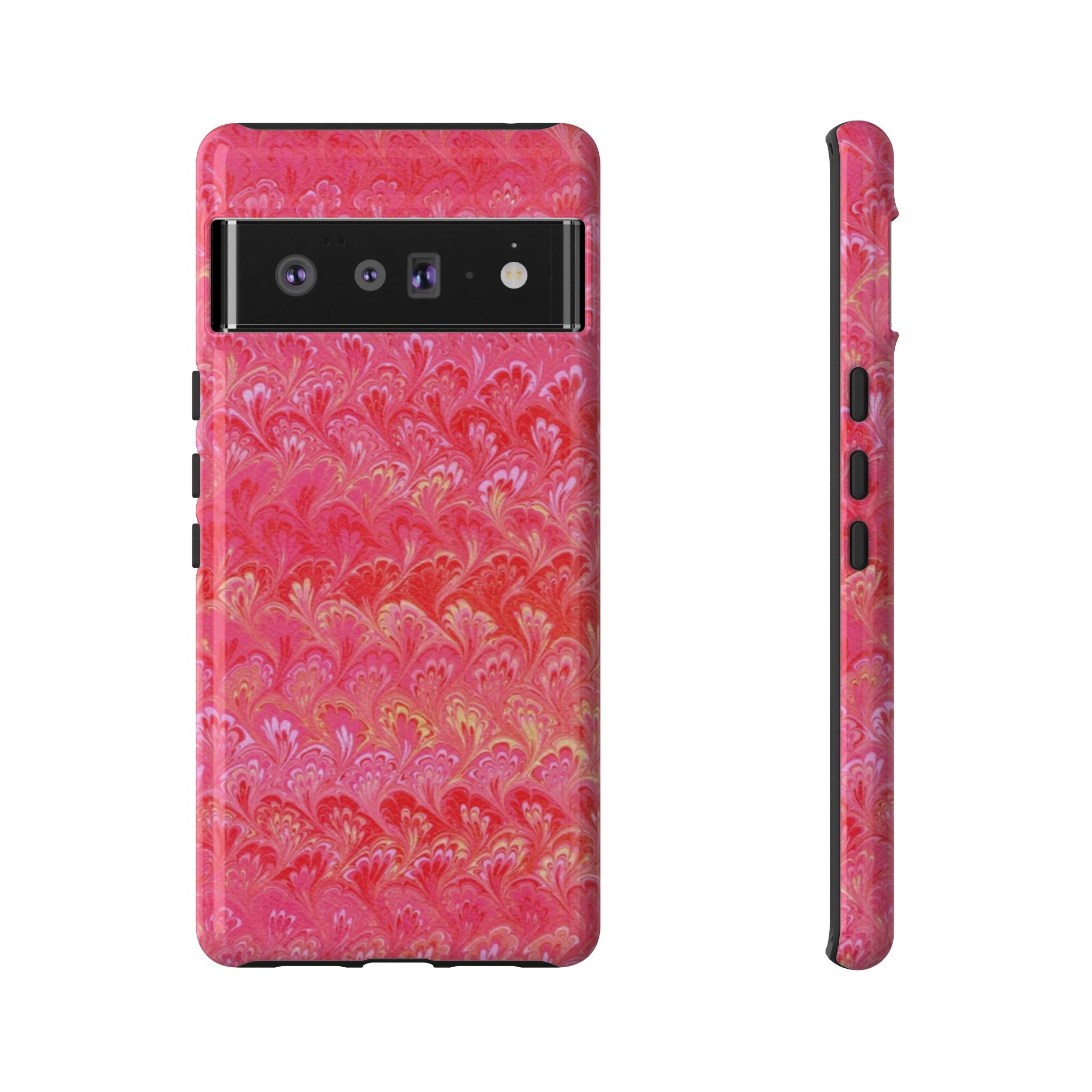 Pink and Gold Marbled Peacock Durable Phone Case - Olive Green and Brown - Matte or Glossy