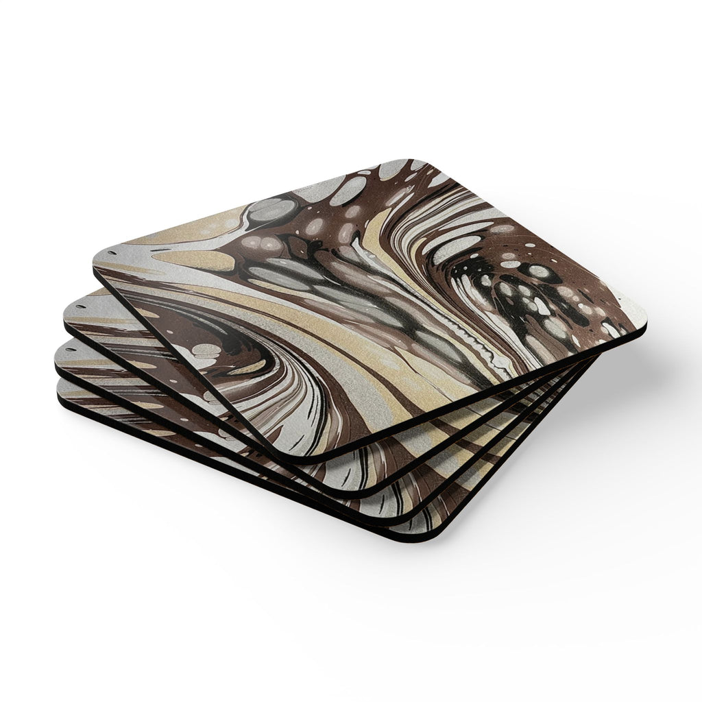 Beige Italian Marbled Cork Coaster Set, Modern Minimalist Drink Coasters (4-Pack)