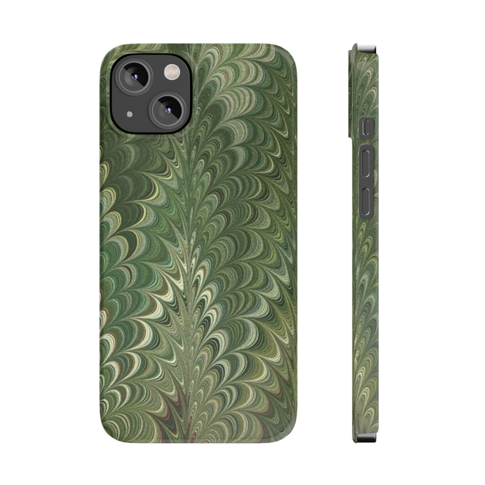 Deep Green Hues of Italian Hand-Painted, Vintage Marbled Paper from Italy Designed Phone Case, iPhone16 Case and all iPhone Cases