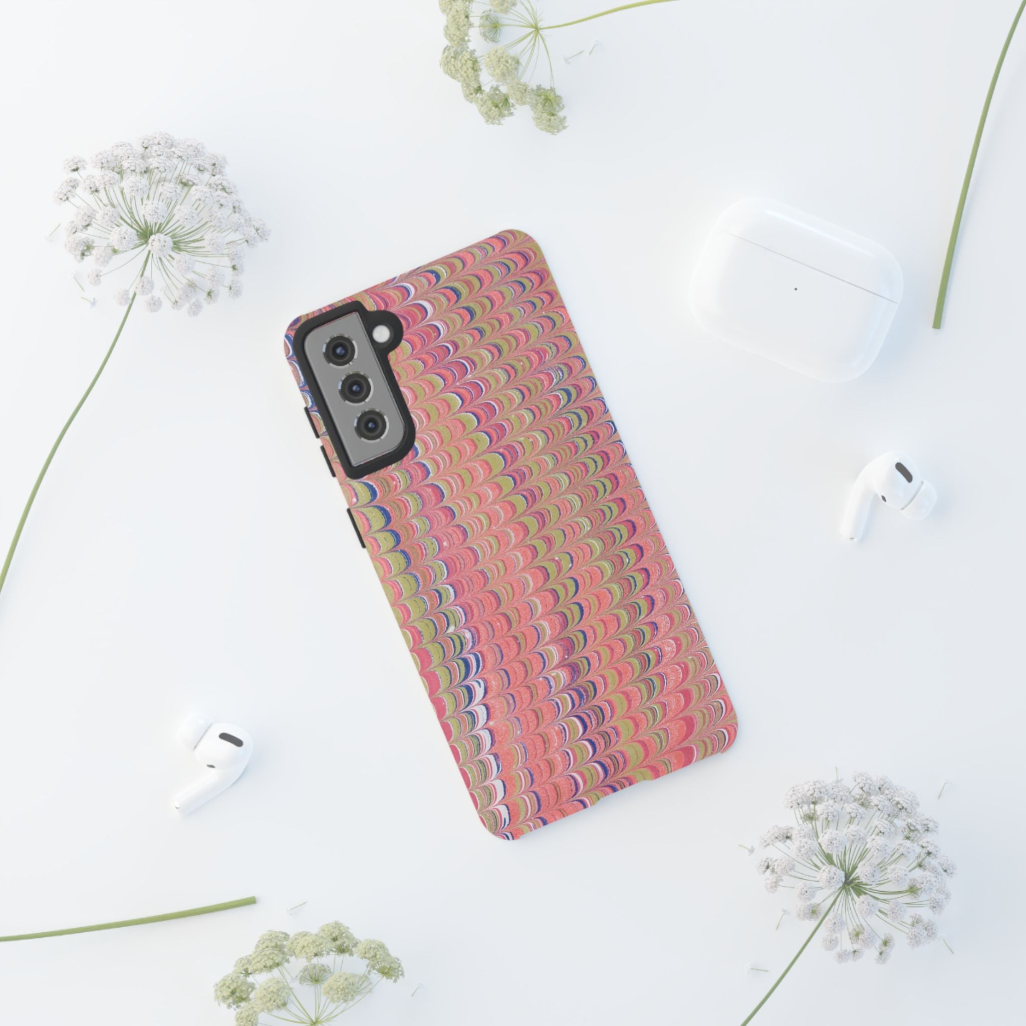 Pink Pastels Feather Marbled Vintage Design iPhone 16 + Samsung + Apple + Google - all models