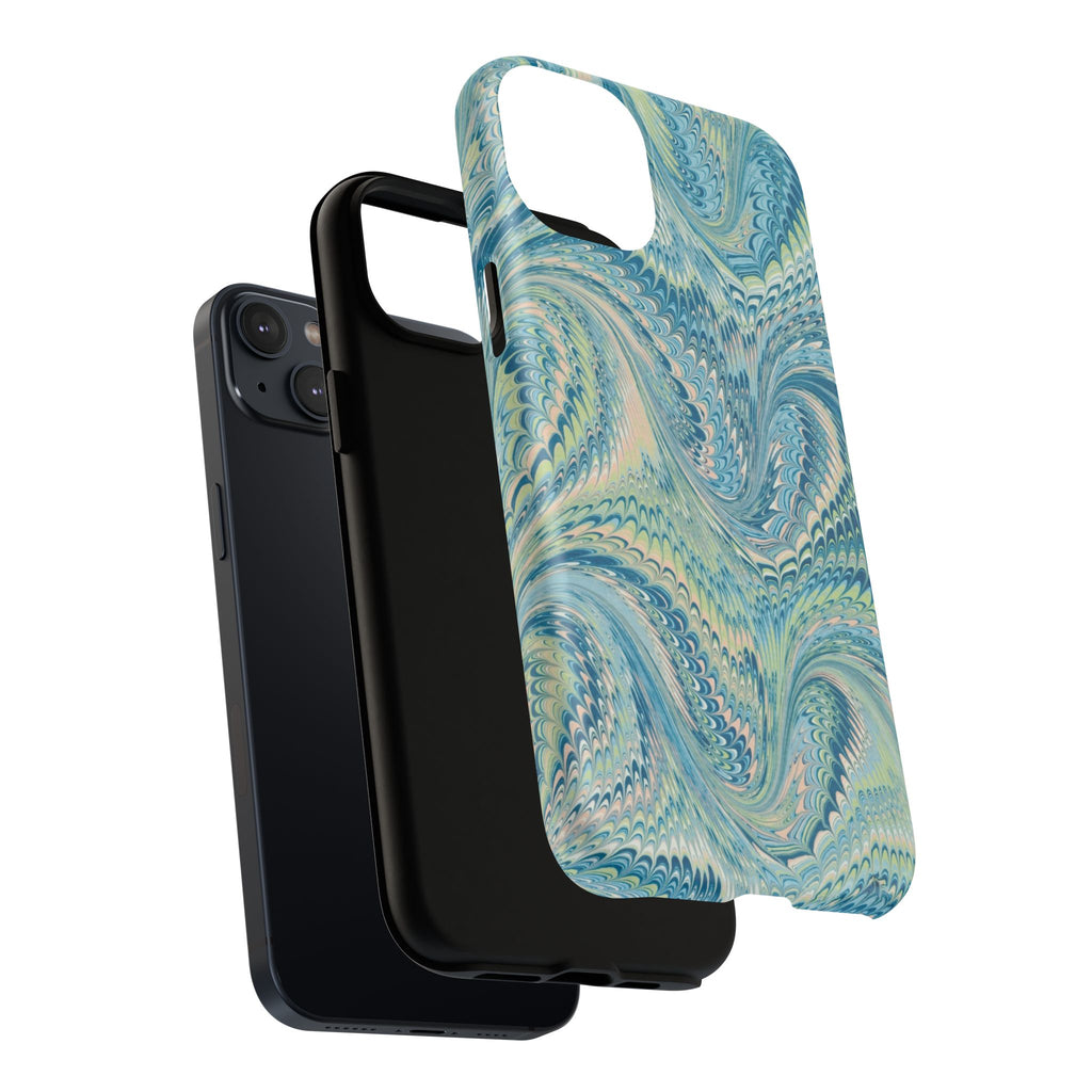 Aqua + Green Marble Phone Case - Impact-Resistant Durable - Dual Cover Design
