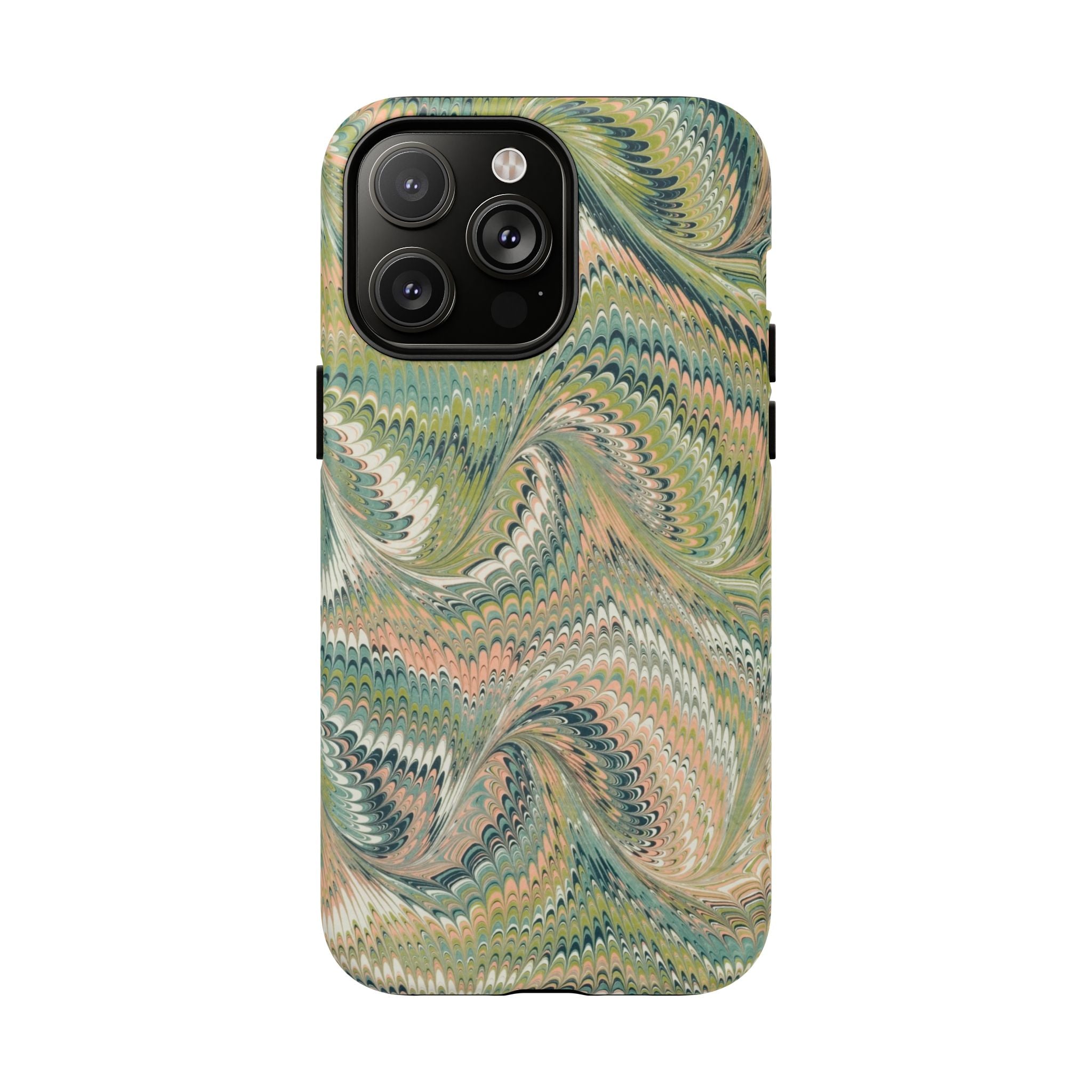 Florentine Marble iPhone Case | Inspired by Florence | Italian Marbled Paper Technique | Artisanal Green Swirl | Dual-Layer Protective Case | Matte or Glossy