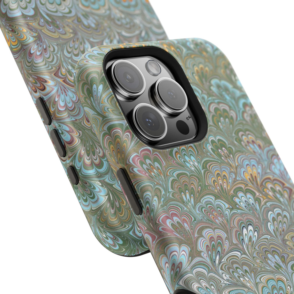 Green, Blue, + White Marbled Peacock - Dual Layer MAG SAFE Phone Case