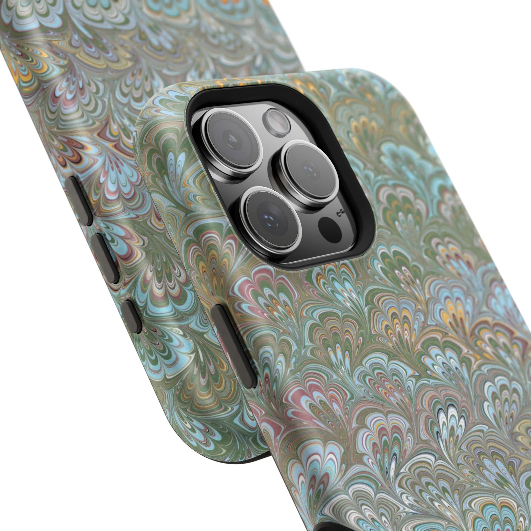 Green, Blue, + White Marbled Peacock - Dual Layer MAG SAFE Phone Case