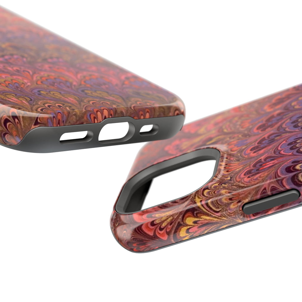 Mag Safe Marble iPhone Case - Red, Burgundy, Lavender & Gold Impact-Resistant