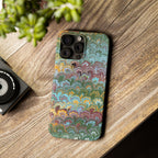 Phone Case with Design from Italy - Marbled "Peacock" Design, Green, Blue, Multi-Color Slim Phone Cases