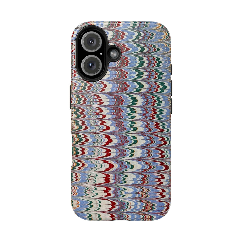 Blue + Burgundy Florentine Marbled Feather Dual Layer Protective iPhone Cover - New FALL Favorite