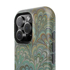 iPhone17 + All Models Phone Cases, Italian Peacock Feather Design, Stylish Impact-Resistant Shell, Protective Cover, Green Peacock Print