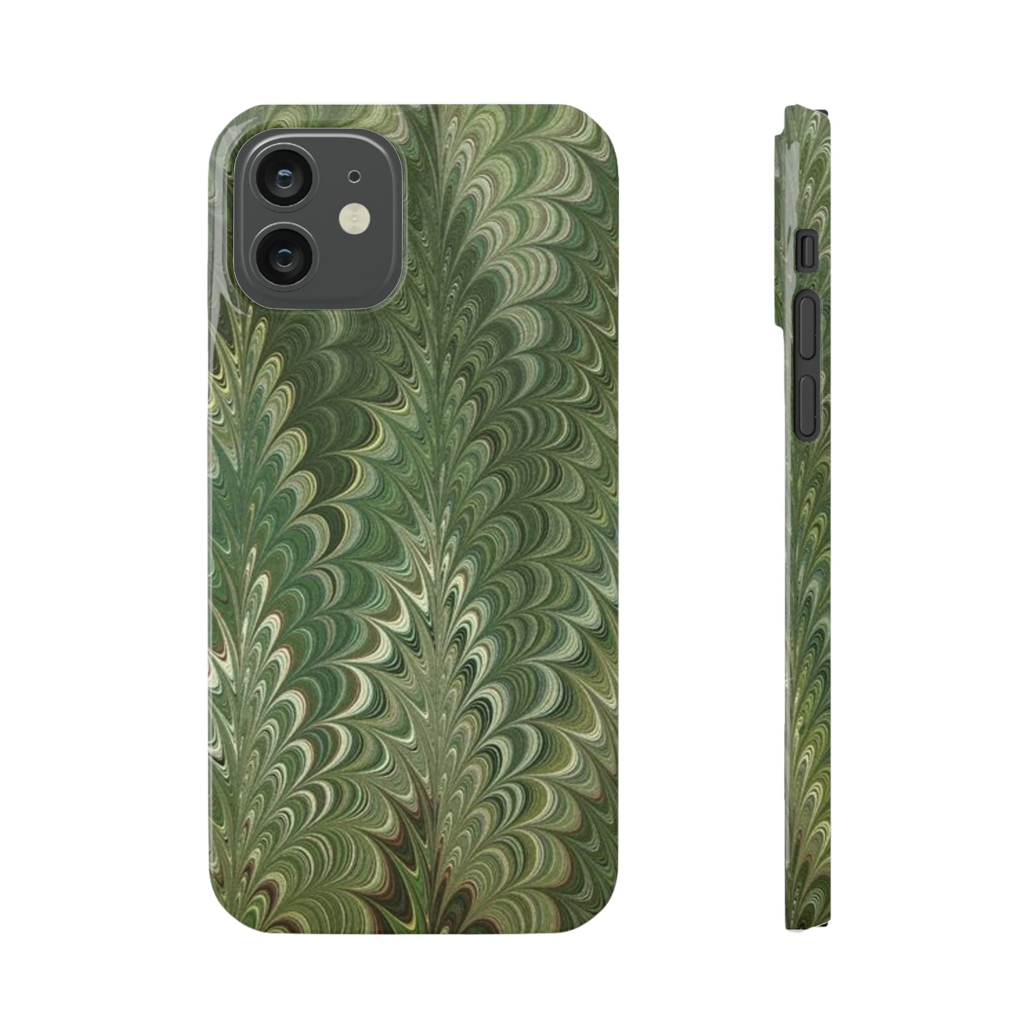 Deep Green Cheveron Marbled Phone Case - Single Layer Slim Case