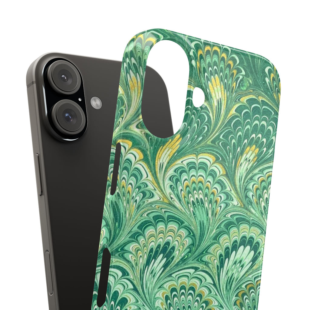 Marbled Feather Green Swirl - Single Layer Slim Phone Case