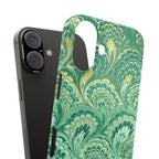 Marbled Feather Green Swirl - Single Layer Slim Phone Case