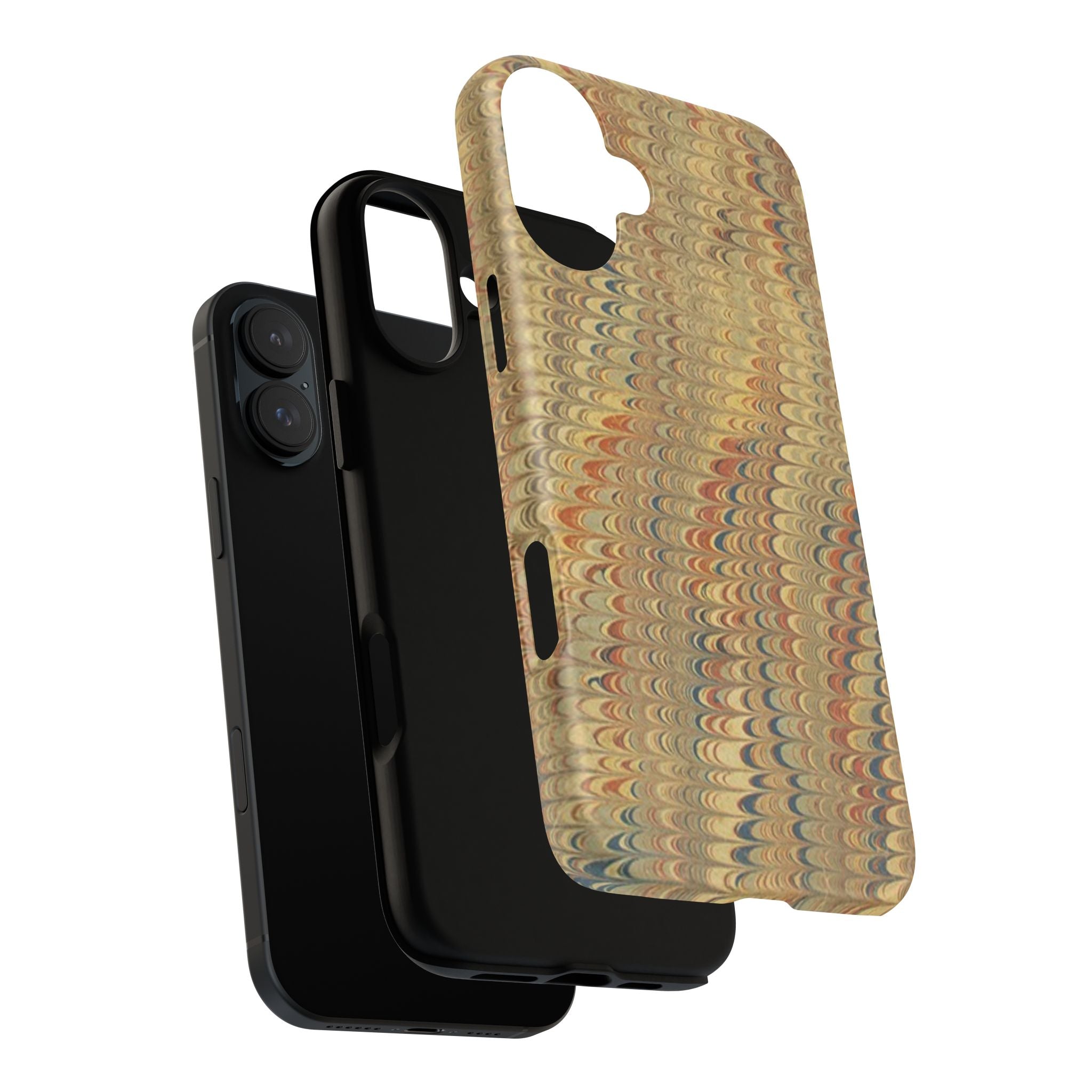 Beige and Blue Marbled Durable Phone Case - Dual Layer - Matte or Glossy