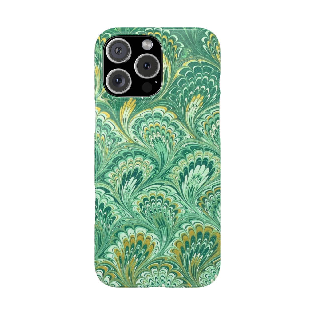Marbled Feather Green Swirl - Single Layer Slim Phone Case