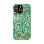 Marbled Feather Green Swirl - Single Layer Slim Phone Case