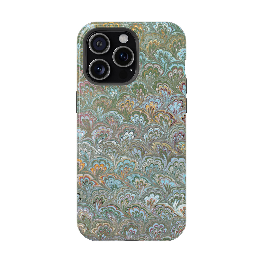 Green, Blue, + White Marbled Peacock - Dual Layer MAG SAFE Phone Case