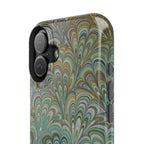 iPhone17 + All Models Phone Cases, Italian Peacock Feather Design, Stylish Impact-Resistant Shell, Protective Cover, Green Peacock Print