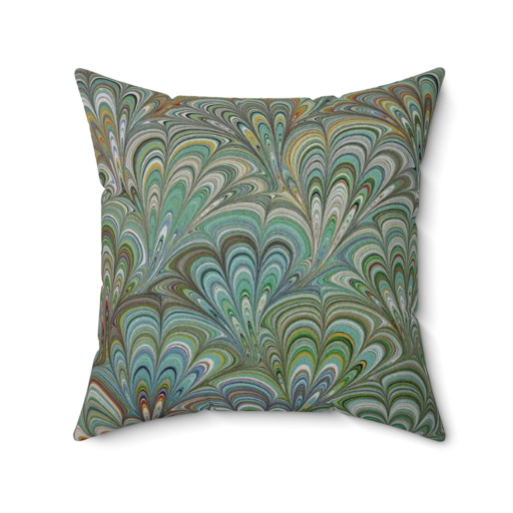 Green Peacock Square Throw Pillow includes Pillow, Hidden Zipper