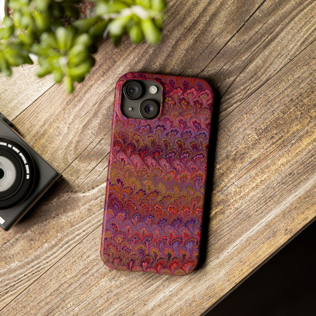 Reds, Lavenders, Marbled VIntage Design, Italian Feather Phone Case, Slim Phone Cases, IPHONE16 and all sizes