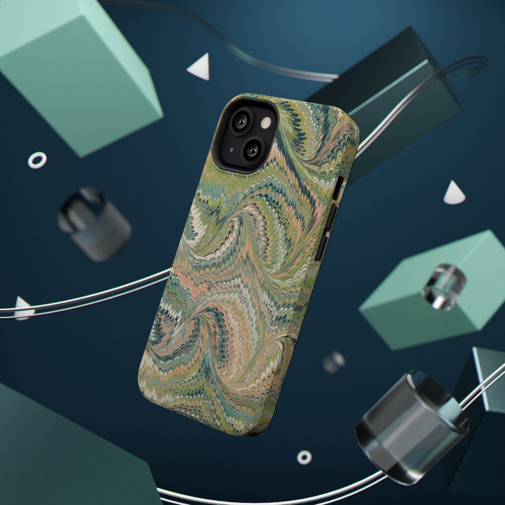 Marbled Swirl Pink and Green Impact-Resistant Phone Case for Apple + Samsung