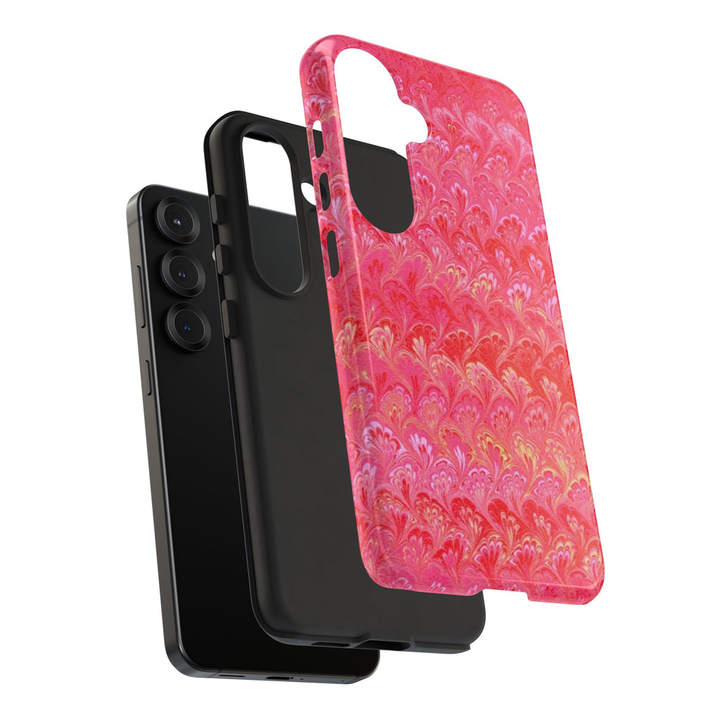Pink and Gold Marbled Peacock Durable Phone Case - Olive Green and Brown - Matte or Glossy