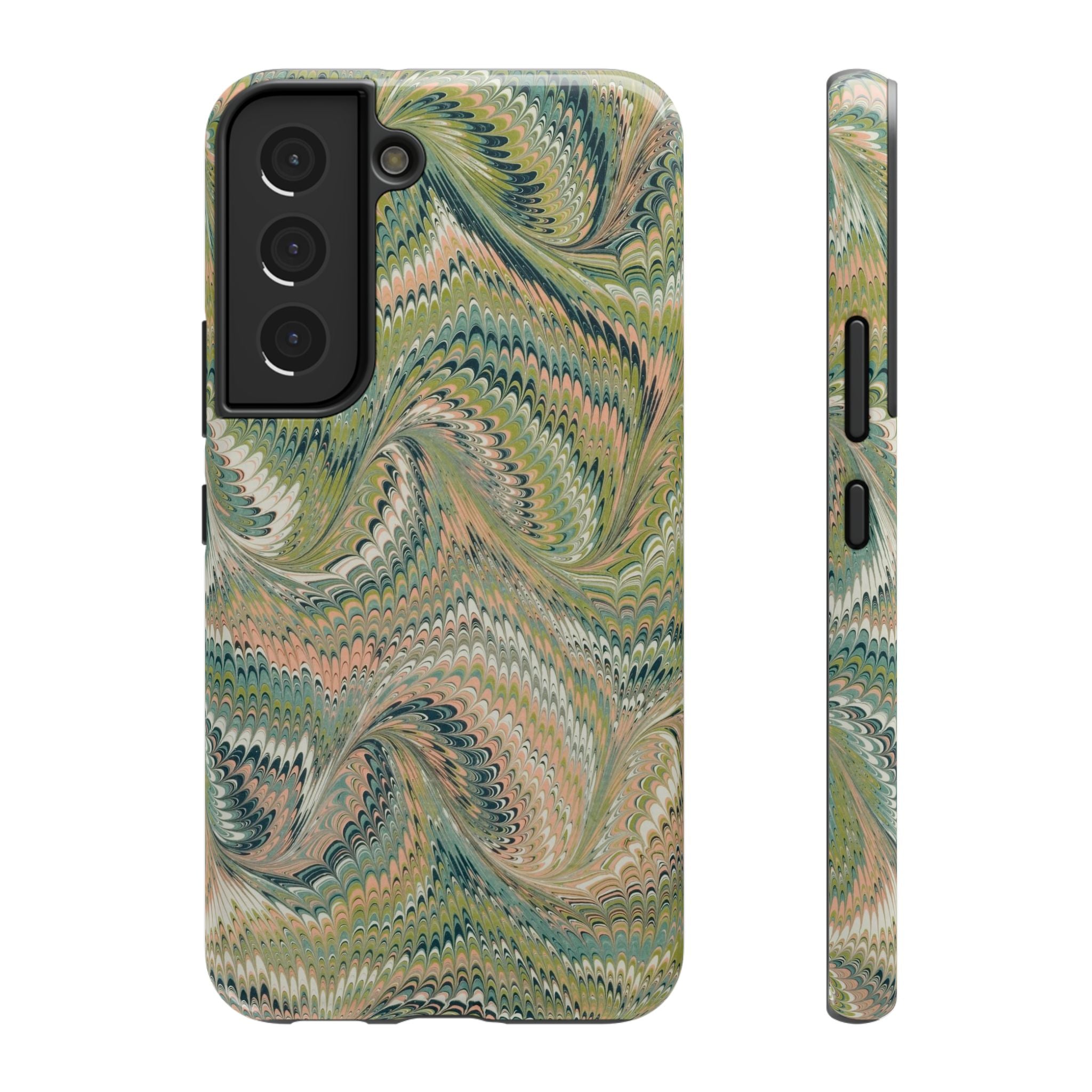 Marbled Swirl Pink and Green Impact-Resistant Phone Case for Apple + Samsung