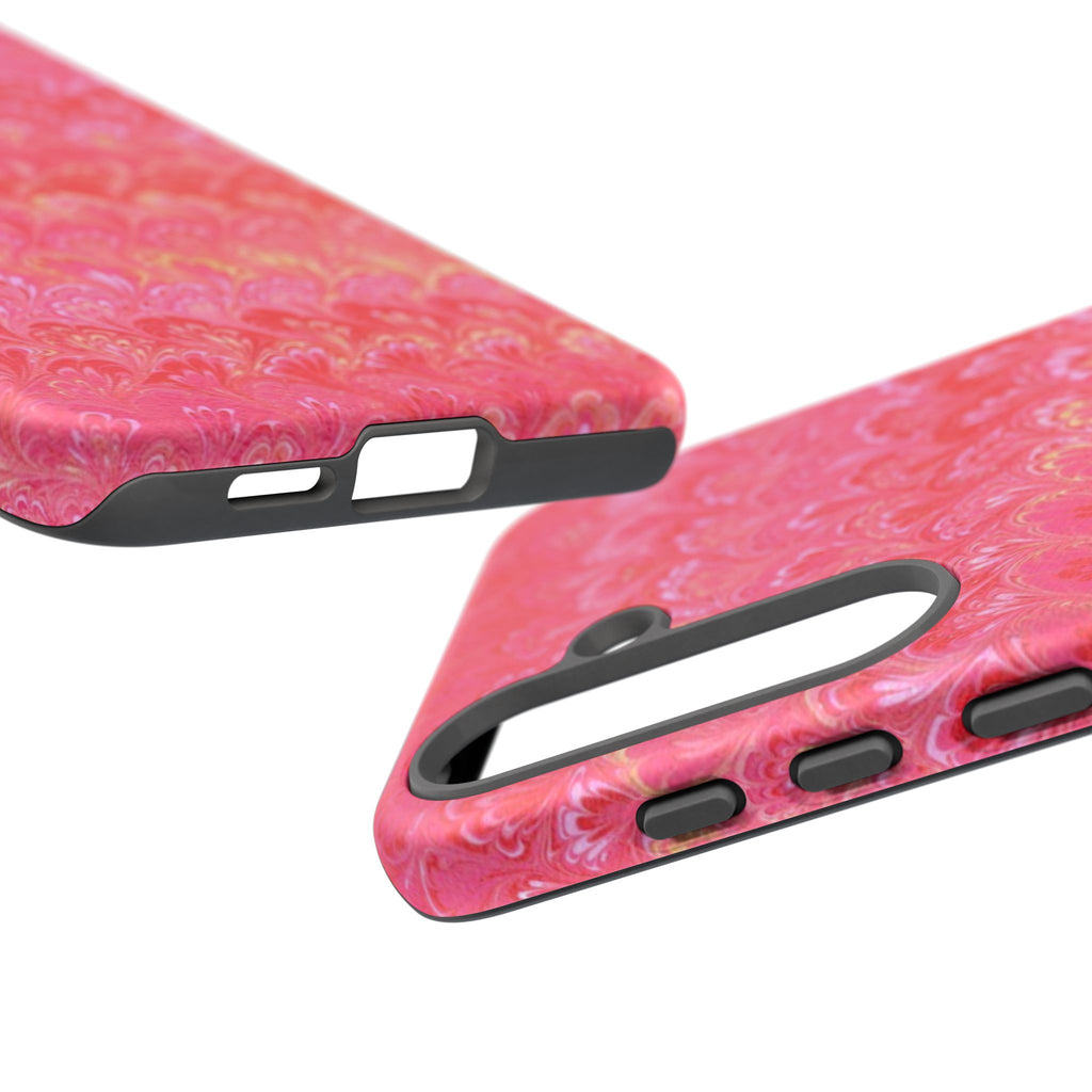 Pink and Gold Marbled Peacock Durable Phone Case - Olive Green and Brown - Matte or Glossy