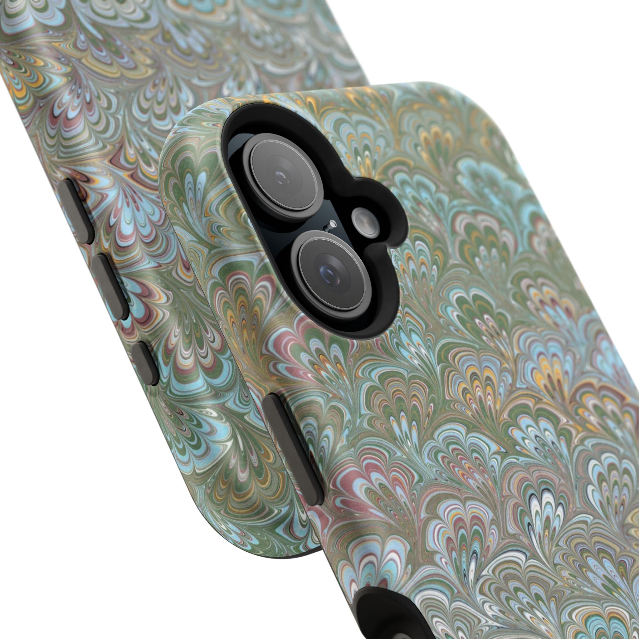 Green, Blue, + White Marbled Peacock - Dual Layer MAG SAFE Phone Case