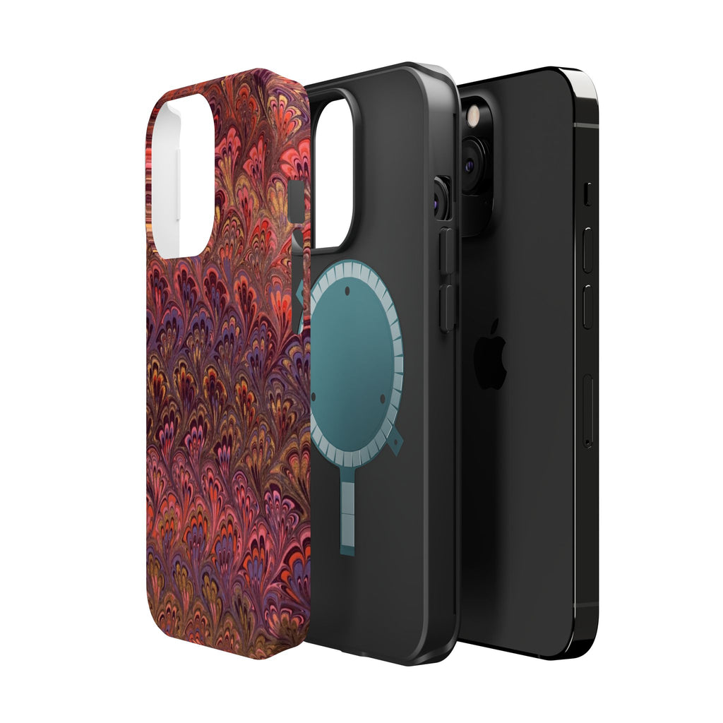 Mag Safe Marble iPhone Case - Red, Burgundy, Lavender & Gold Impact-Resistant