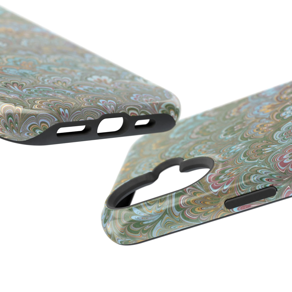 Green, Blue, + White Marbled Peacock - Dual Layer MAG SAFE Phone Case