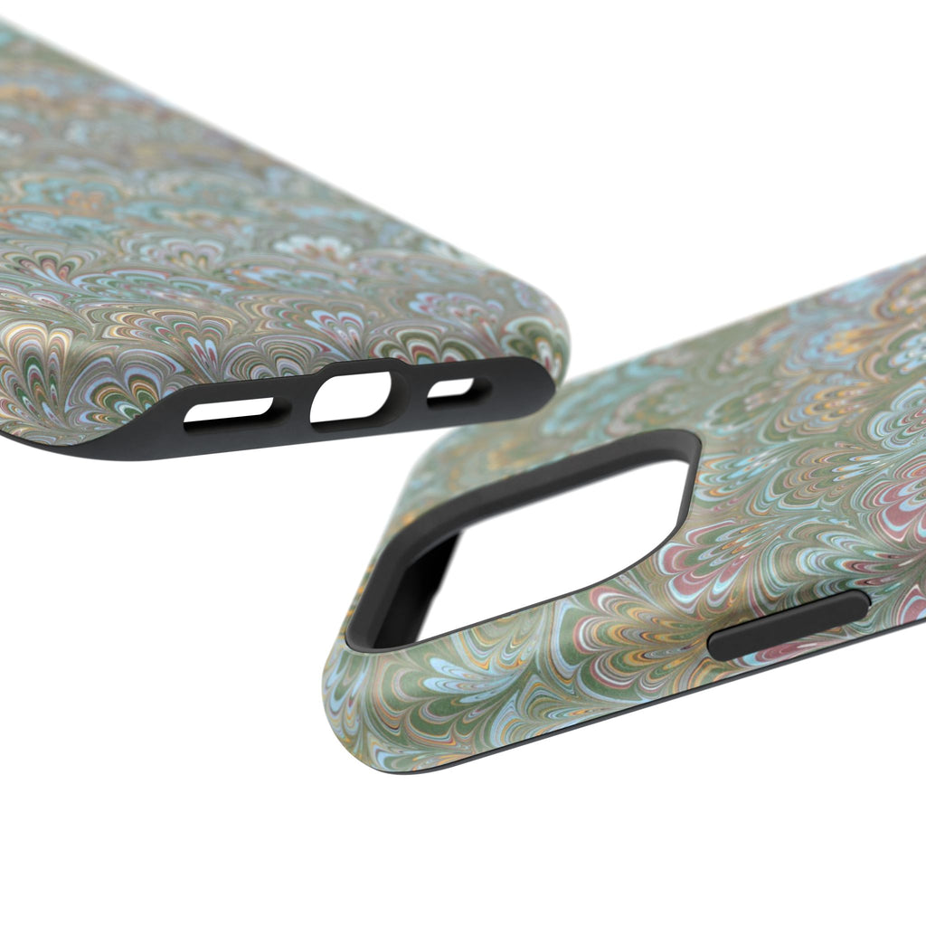 Green, Blue, + White Marbled Peacock - Dual Layer MAG SAFE Phone Case