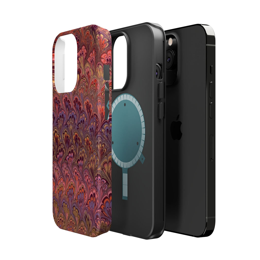 Mag Safe Marble iPhone Case - Red, Burgundy, Lavender & Gold Impact-Resistant