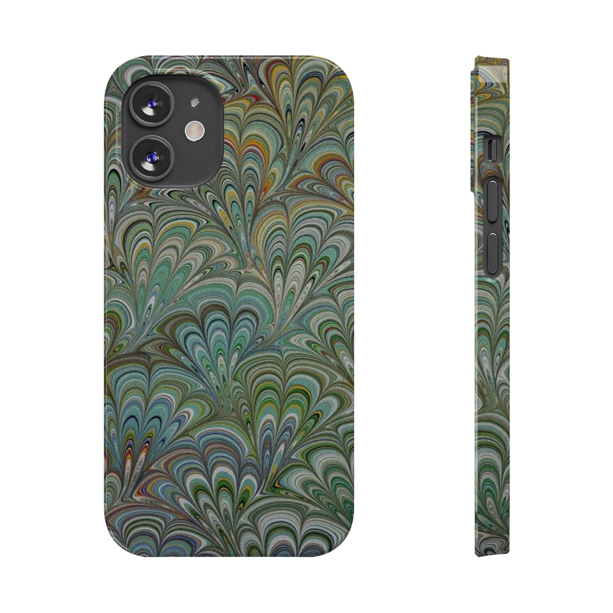 Deep Green Peacock Italian Marbled Design, Italy Feather Phone Case