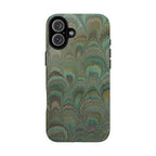 Marbled Peacock Durable Phone Case - Olive Green and Brown - Matte or Glossy