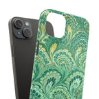 Marbled Feather Green Swirl - Single Layer Slim Phone Case